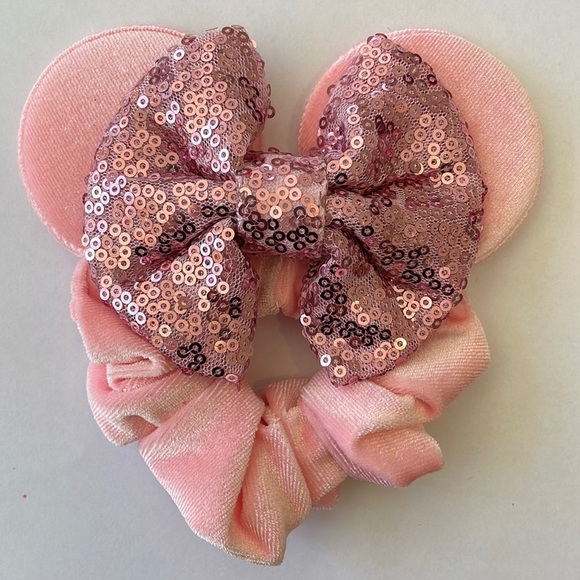 Mickey Mouse Ears Scrunchie Ponytail Holder with Sequins - Pink - Picture 1 of 6